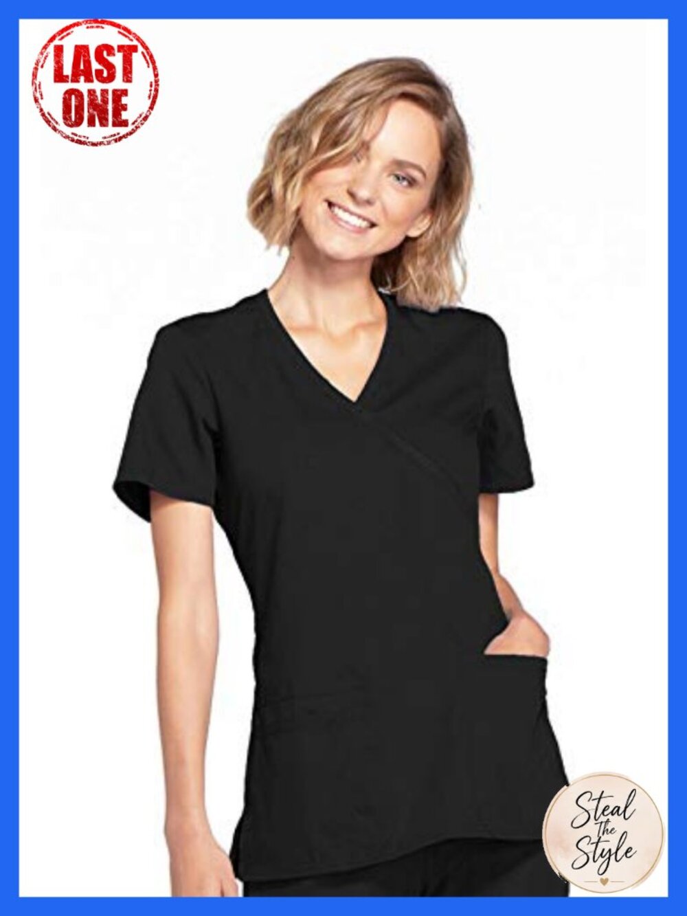 Cherokee Workwear Mock Wrap Scrub Top Slim Fit Poly Cotton Womens